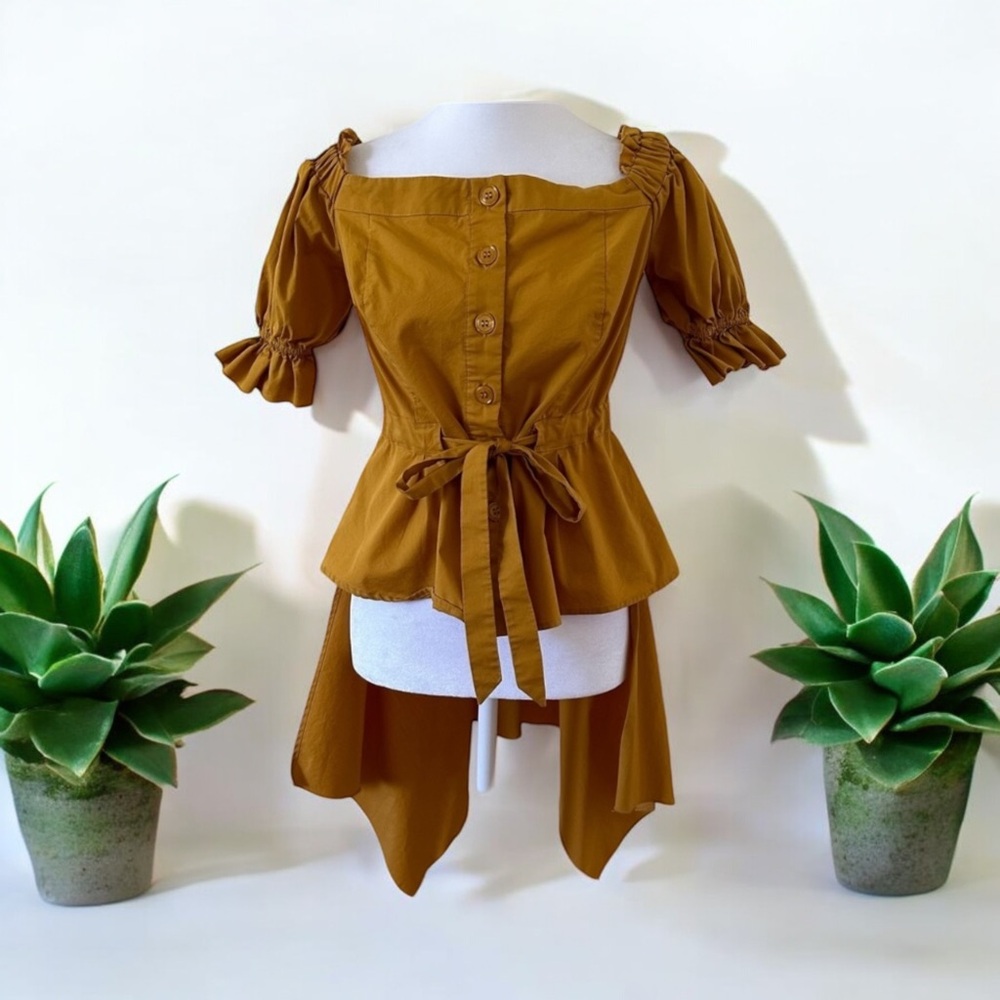 New York & Company 7th Avenue Design Studio High Low Blouse Gold Size XS - Picture 9 of 9